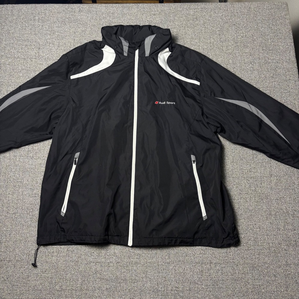 Audi Sport Jacket Mens XXL Windbreaker Black White Colorblock Full Zip Racing